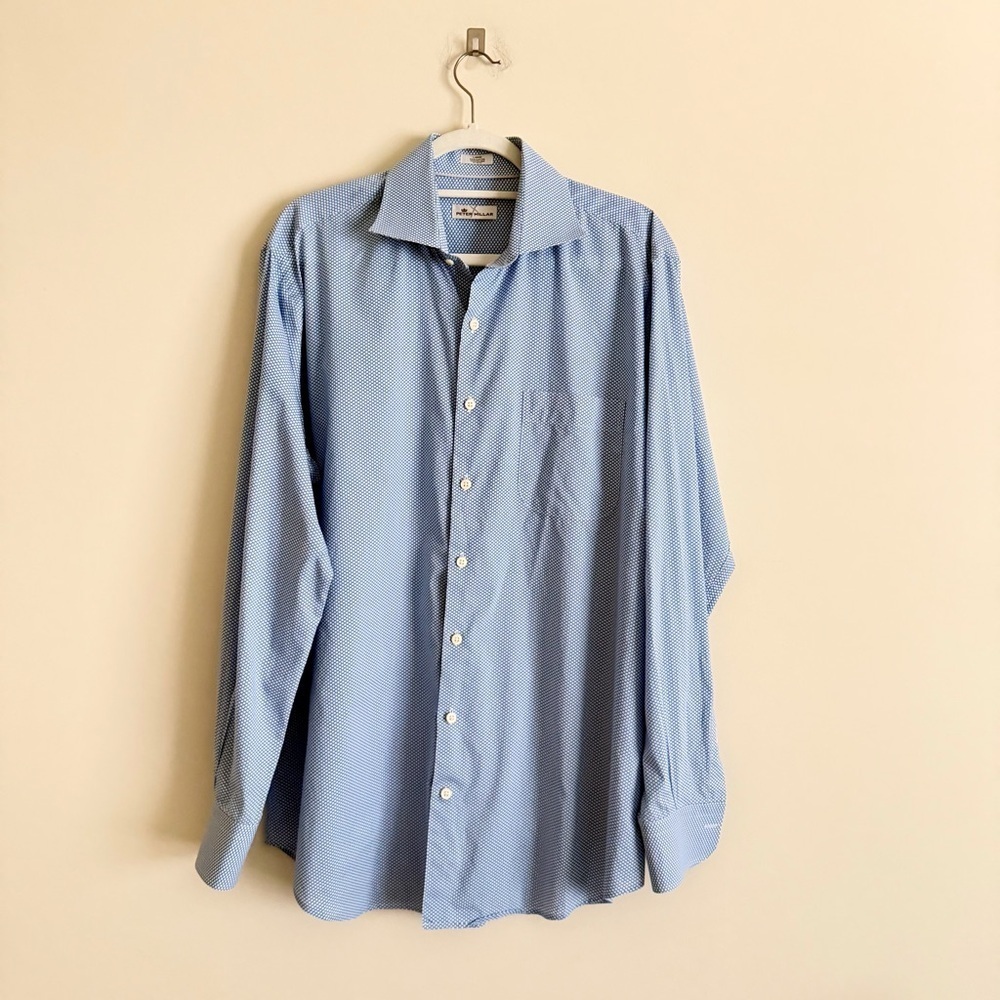 Peter Millar Men’s Long Sleeve Button Down Shirt Blue Pattern Size Large
